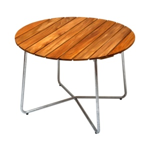 9A bord obehandlad teak med varmförzinkat stativ Ø100 cm