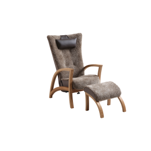 Focus fåtölj med fotpall i fårskinn