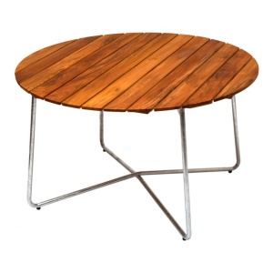 9A bord obehandlad teak med varmförzinkat stativ Ø120 cm