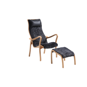 Kaptenen fåtölj med fotpall i fårskinn